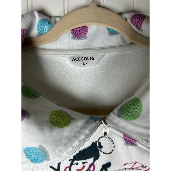 ACEGolfs Stickman Golfer Asymmetrical 1/4 Zip Pullover Women's Sz L  White - Picture 4 of 9